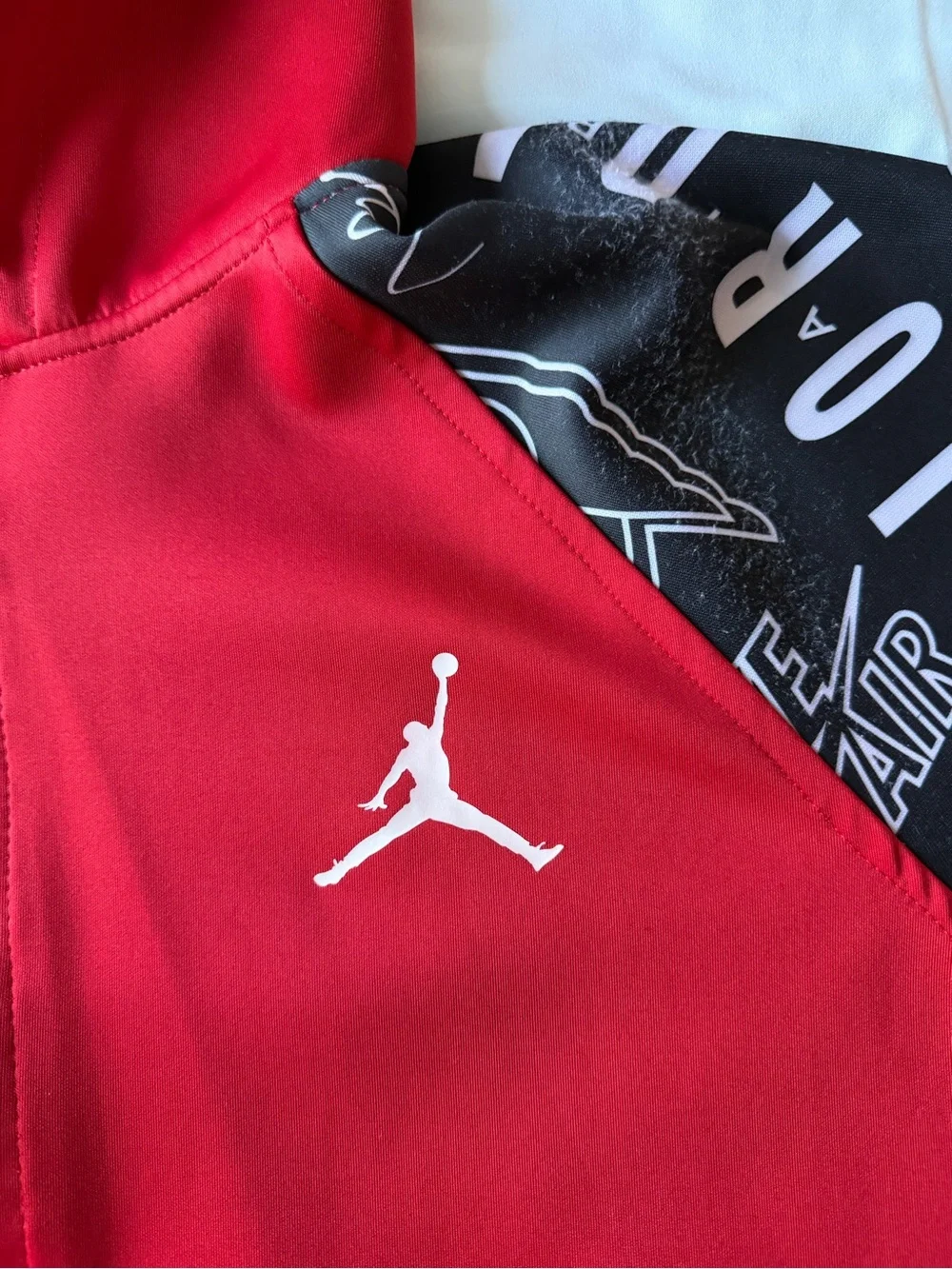 Jordan Red Full-Zip Hoodie with Black Graphic Sleeves